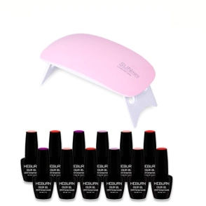 COMBO 10 ESMALTES HEBURN GEL COLOR + CABINA SUNMINI UV/LED