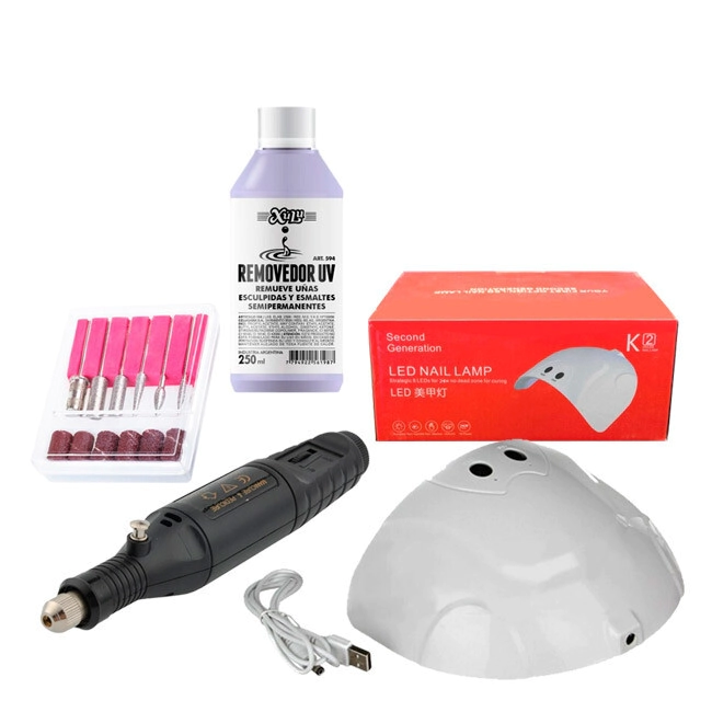 COMBO CABINA UV/LED 24W + TORNO 250V + REMOVEDOR 250ML + 6 ESMALTES SEMIPERMANENTE XULU