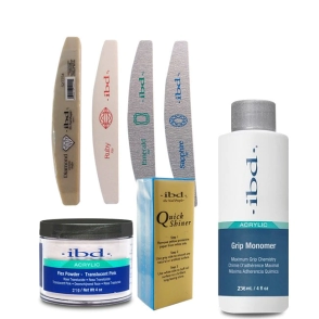 COMBO IBD MONOMERO ACRYLIC GRIP 236ML + ACRYLIC FLEX POWDER 21GR + LIMA BLOQUE + LIMAS X4