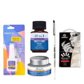 COMBO GEL: PEGAMENTO + PRIMER IBD 14ML +  GEL IBD 14GR + 100 TIPS + PINCEL