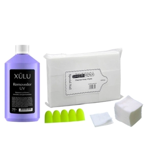 COMBO DE REMOVEDOR XULU UV/LED 500ML + 1000 WIPES + 5 CAPUCHONES