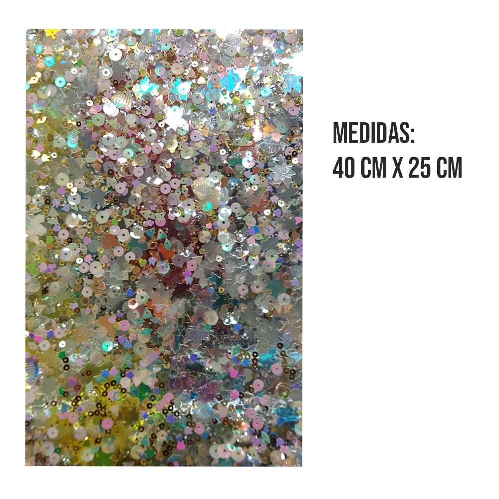 MANTEL CON CARACOLES Y LENTEJUELAS PARA MANICURIA