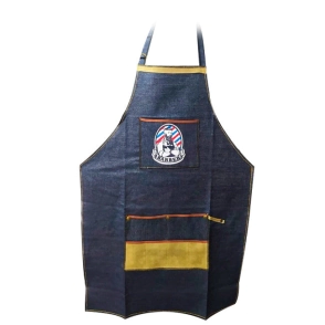 DELANTAL DE BARBERO  DE JEANS CON BOLSILLO ESTAMPADO