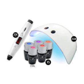 COMBO MANICURA CABINA NAIL LAMP K2 24W + TORNO KEILA STUDENT PRO + 5 ESMALTES SÁRAC