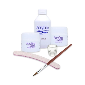COMBO ACRYFINE ESCULPIDAS EN ACRLICO POLMERO + MONMERO + PINCEL + VASO DAPPEN + LIMA