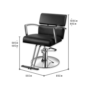 SILLÓN DE PELUQUERÍA MISURI BASE PLATEADA TAPIZADO NEGRO
