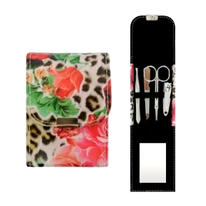 SET DE MANICURÍA FLOREADO X 4 PIEZAS Y ESPEJO
