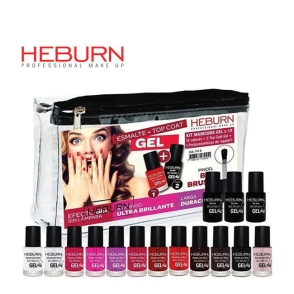 KIT DE 15 ESMALTES HEBURN  CON PORTACOSMETICOS
